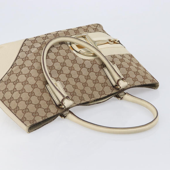 GUCCI GG Canvas Horsebit Sherry Line Tote Bag Beige Gold 137385 Auth BA16410
