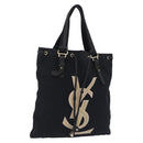 Saint Laurent Kahala Tote Bag Canvas Navy Gold Auth BA16414-1