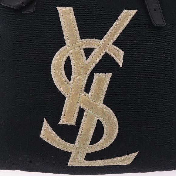 Saint Laurent Kahala Tote Bag Canvas Navy Gold Auth BA16414