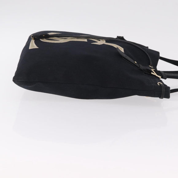 Saint Laurent Kahala Tote Bag Canvas Navy Gold Auth BA16414