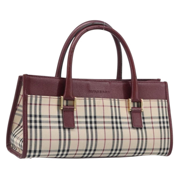 BURBERRY Nova Check Hand Bag Canvas Beige Gold Auth BA16416
