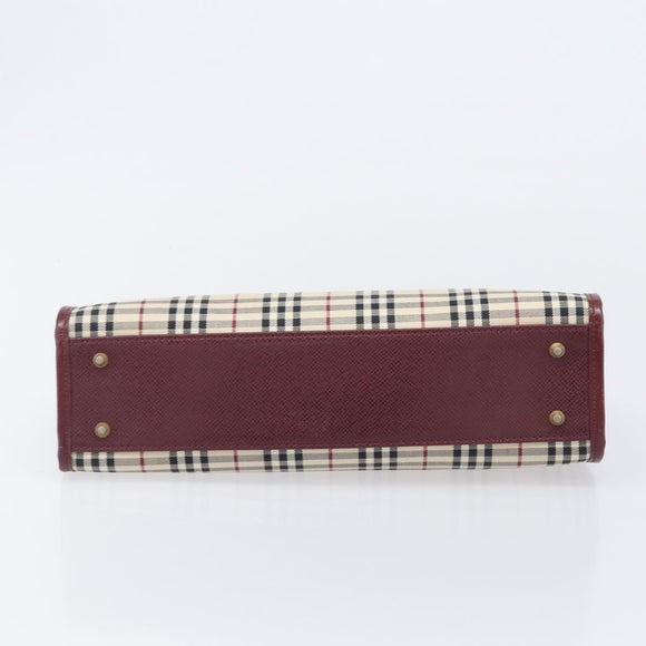 BURBERRY Nova Check Hand Bag Canvas Beige Gold Auth BA16416