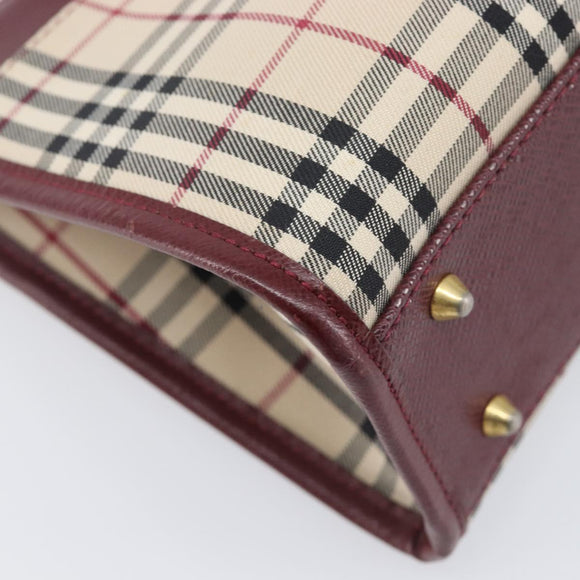 BURBERRY Nova Check Hand Bag Canvas Beige Gold Auth BA16416