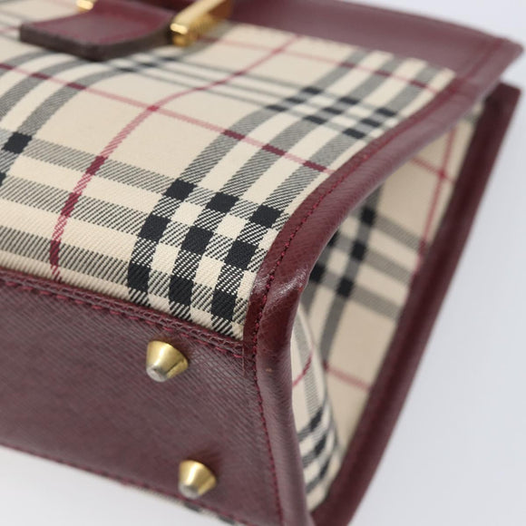 BURBERRY Nova Check Hand Bag Canvas Beige Gold Auth BA16416