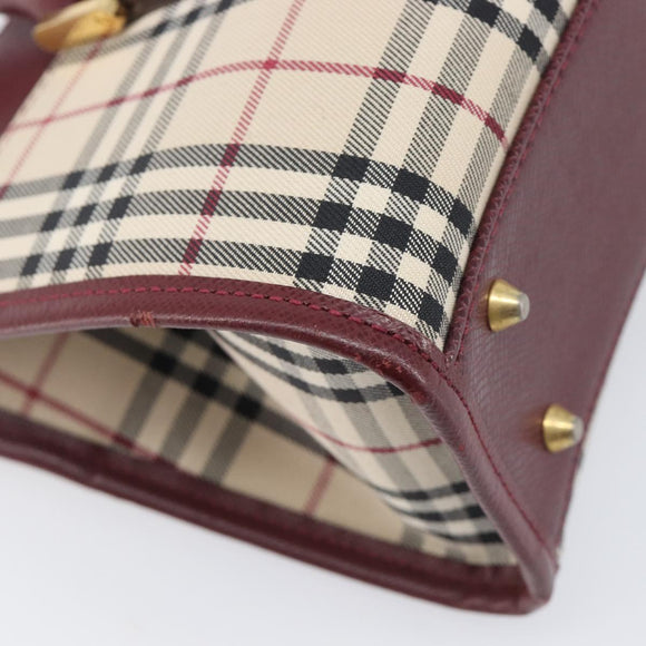 BURBERRY Nova Check Hand Bag Canvas Beige Gold Auth BA16416