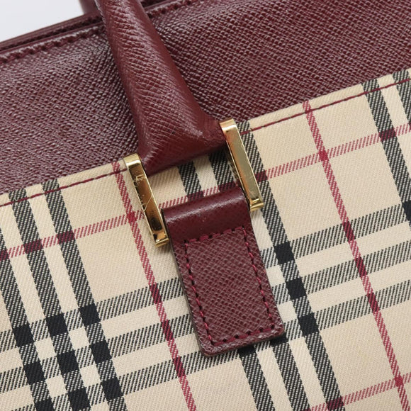 BURBERRY Nova Check Hand Bag Canvas Beige Gold Auth BA16416
