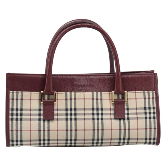 BURBERRY Nova Check Hand Bag Canvas Beige Gold Auth BA16416