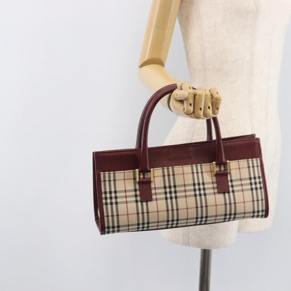 BURBERRY Nova Check Hand Bag Canvas Beige Gold Auth BA16416