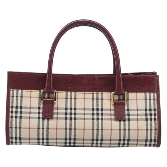 BURBERRY Nova Check Hand Bag Canvas Beige Gold Auth BA16416