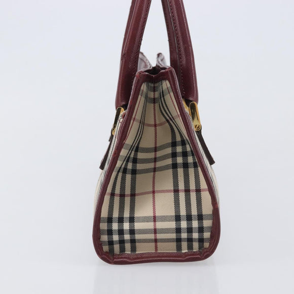 BURBERRY Nova Check Hand Bag Canvas Beige Gold Auth BA16416