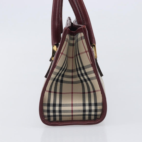 BURBERRY Nova Check Hand Bag Canvas Beige Gold Auth BA16416