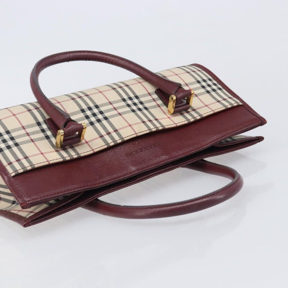 BURBERRY Nova Check Hand Bag Canvas Beige Gold Auth BA16416