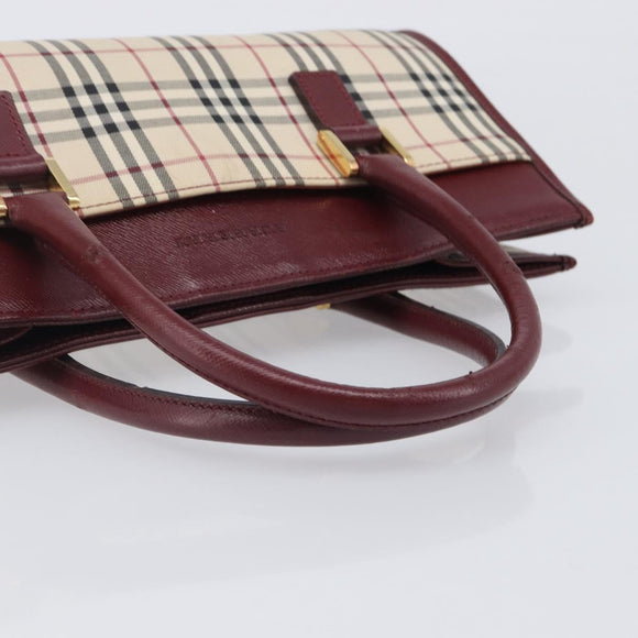 BURBERRY Nova Check Hand Bag Canvas Beige Gold Auth BA16416