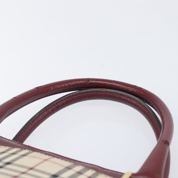 BURBERRY Nova Check Hand Bag Canvas Beige Gold Auth BA16416