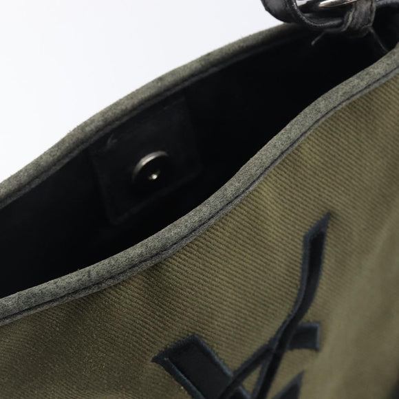 Saint Laurent Kahala Shoulder Bag Canvas Khaki Silver Auth BA16421