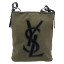 Saint Laurent Kahala Shoulder Bag Canvas Khaki Silver Auth BA16421-13