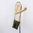 Saint Laurent Kahala Shoulder Bag Canvas Khaki Silver Auth BA16421-21