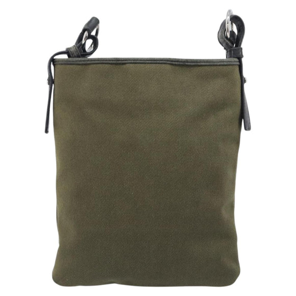 Saint Laurent Kahala Shoulder Bag Canvas Khaki Silver Auth BA16421