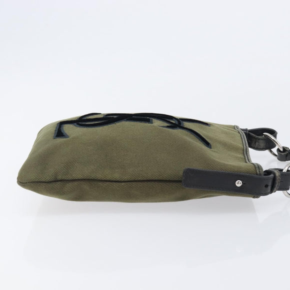 Saint Laurent Kahala Shoulder Bag Canvas Khaki Silver Auth BA16421