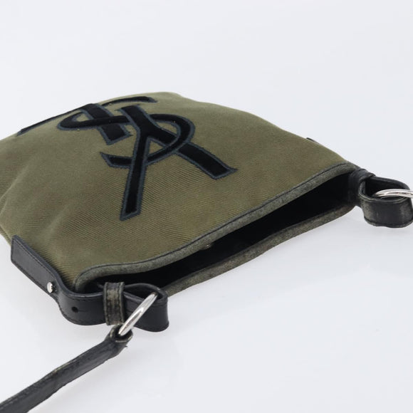 Saint Laurent Kahala Shoulder Bag Canvas Khaki Silver Auth BA16421