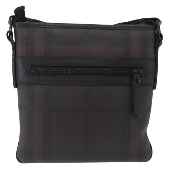 BURBERRY Shoulder Bag PVC Leather Dark Brown Auth BA16422