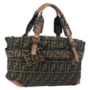 FENDI Zucca Canvas Hand Bag Black Brown 8BH143 Auth BA16429-1