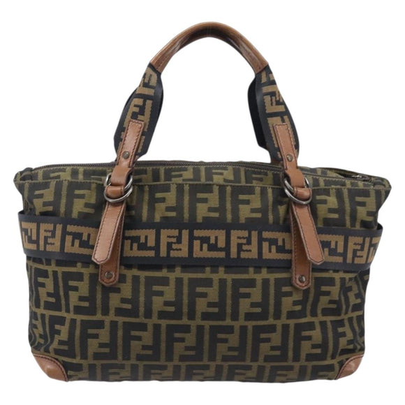 FENDI Zucca Canvas Hand Bag Black Brown 8BH143 Auth BA16429