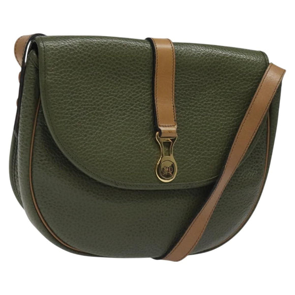 Christian Dior Shoulder Bag Leather Green Gold Auth BA1643