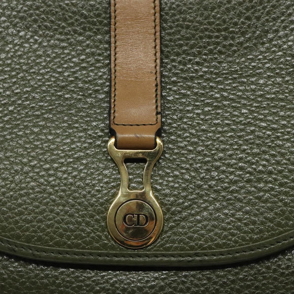 Christian Dior Shoulder Bag Leather Green Gold Auth BA1643