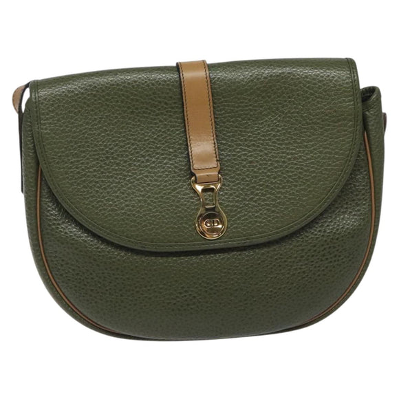 Christian Dior Shoulder Bag Leather Green Gold Auth BA1643