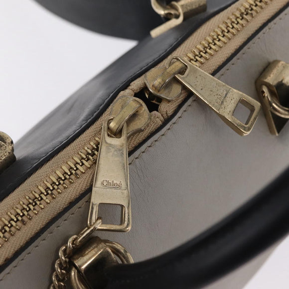 Chloe Bailey Hand Bag Leather 2way Gray Gold Auth BA16432