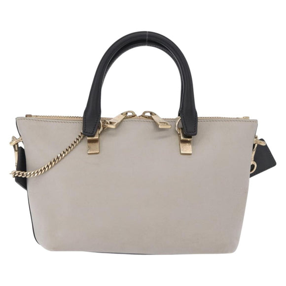 Chloe Bailey Hand Bag Leather 2way Gray Gold Auth BA16432