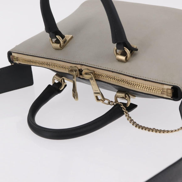 Chloe Bailey Hand Bag Leather 2way Gray Gold Auth BA16432