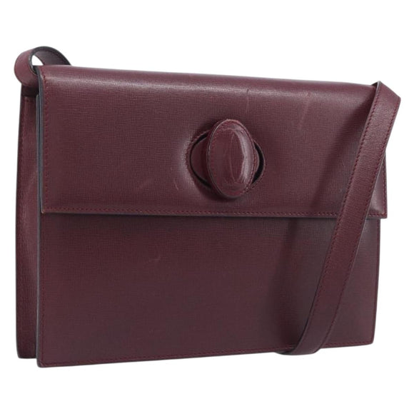 Cartier Must Line Shoulder Bag Leather Bordeaux Gold Auth BA16433