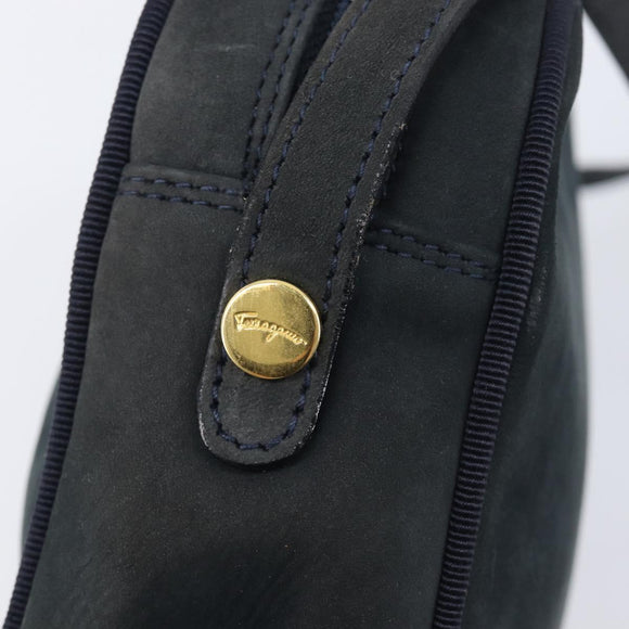 Salvatore Ferragamo Vala Shoulder Bag Suede Black Gold Auth BA16436