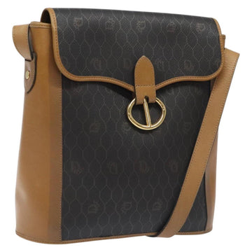 Christian Dior Honeycomb Canvas Shoulder Bag PVC Leather Black gold Auth BA1644