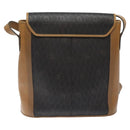 Christian Dior Honeycomb Canvas Shoulder Bag PVC Leather Black gold Auth BA1644-2