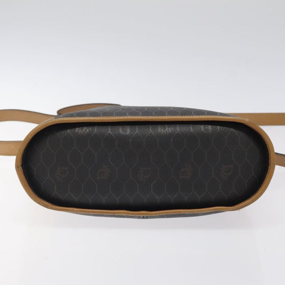 Christian Dior Honeycomb Canvas Shoulder Bag PVC Leather Black gold Auth BA1644