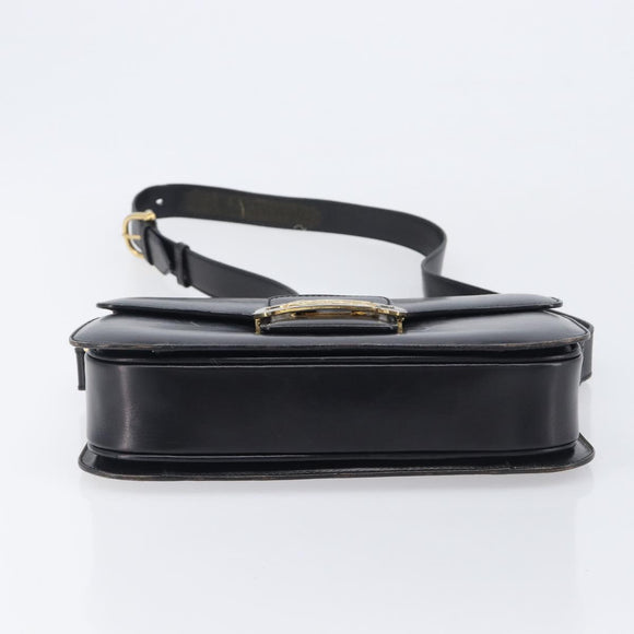 CELINE Horse Carriage Shoulder Bag Leather Black Gold Auth BA16440