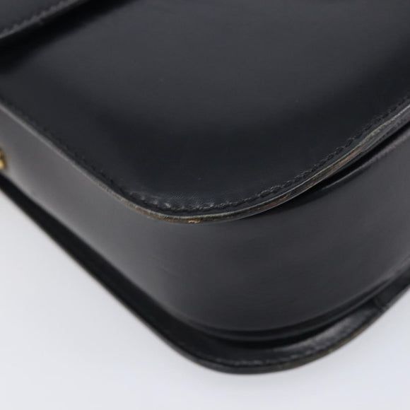 CELINE Horse Carriage Shoulder Bag Leather Black Gold Auth BA16440