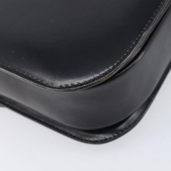 CELINE Horse Carriage Shoulder Bag Leather Black Gold Auth BA16440