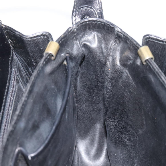 CELINE Horse Carriage Shoulder Bag Leather Black Gold Auth BA16440