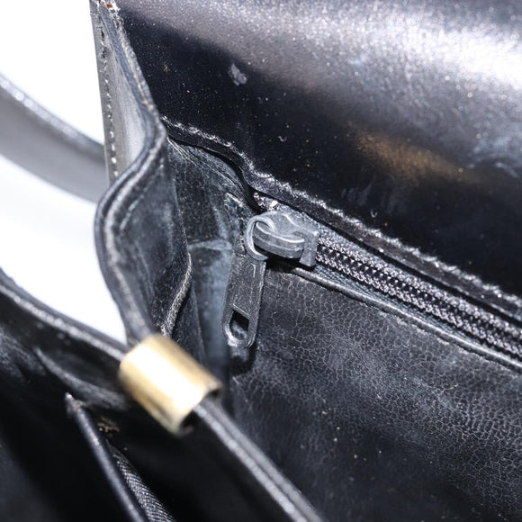 CELINE Horse Carriage Shoulder Bag Leather Black Gold Auth BA16440