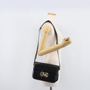 CELINE Horse Carriage Shoulder Bag Leather Black Gold Auth BA16440-27