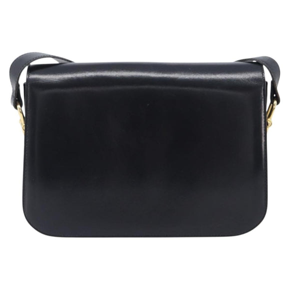 CELINE Horse Carriage Shoulder Bag Leather Black Gold Auth BA16440