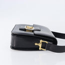 CELINE Horse Carriage Shoulder Bag Leather Black Gold Auth BA16440-3