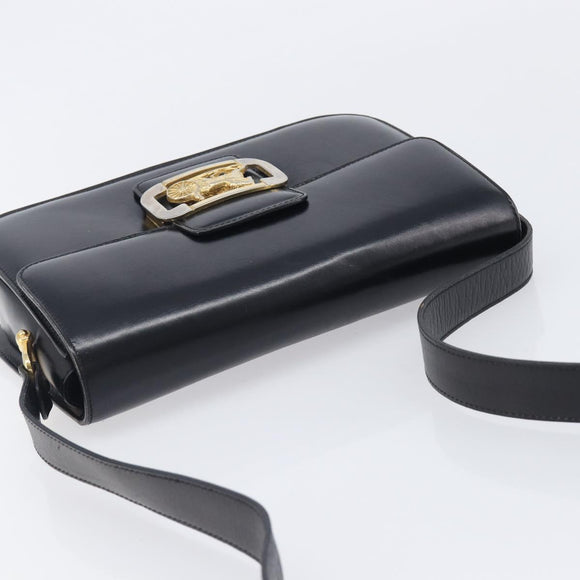 CELINE Horse Carriage Shoulder Bag Leather Black Gold Auth BA16440