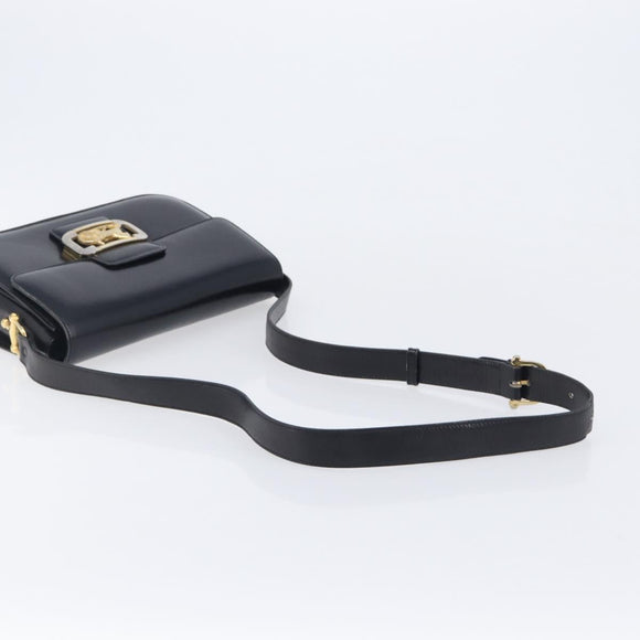 CELINE Horse Carriage Shoulder Bag Leather Black Gold Auth BA16440