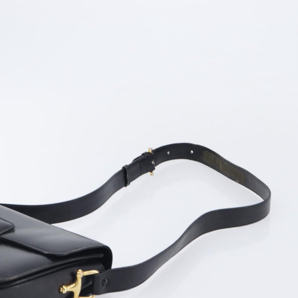 CELINE Horse Carriage Shoulder Bag Leather Black Gold Auth BA16440