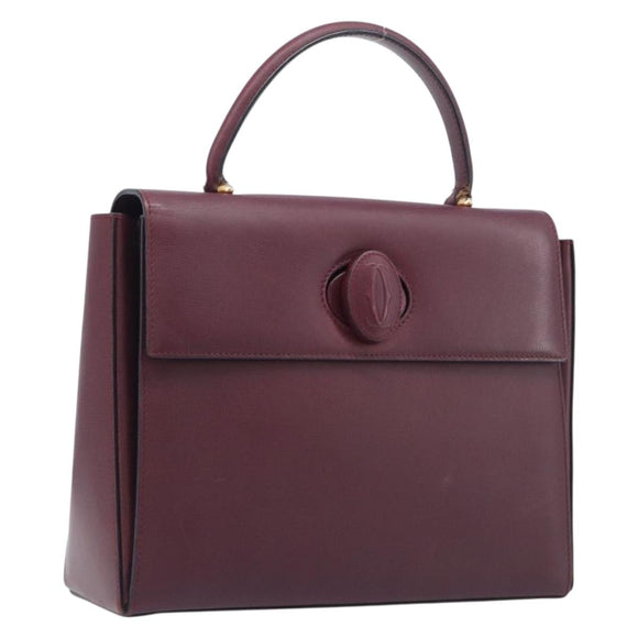 Cartier Must Line Hand Bag Leather Bordeaux Gold Auth BA16441